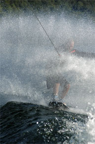 Wakeboarder in spray stock photo
