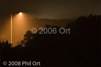 Single lamp lighting a foggy country night